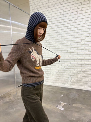 [NeverSeez] Pony Pattern Crew Neck Sweater