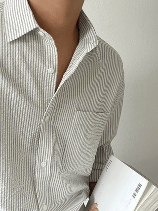 Taupe Stripe Cotton Shirt