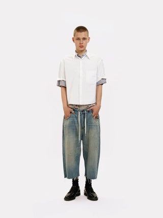 [MASONPRINCE] Frayed Hem Short Sleeve Shirt
