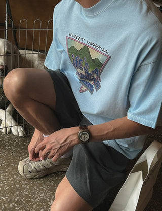 LIFE MOUNTAIN Pig Short Sleeve T-shirt (2 colors)