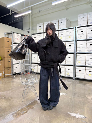 [NeverSeez] Raw Denim Wide-leg Jeans