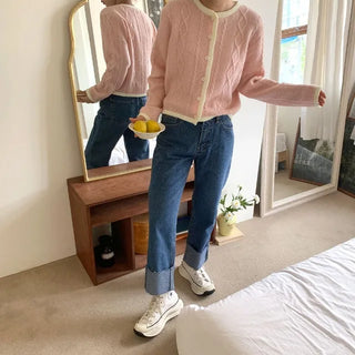 Straight-fold denim pants