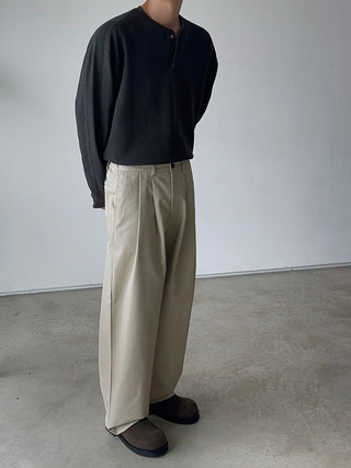 Getty Herringbone Double-Pleat Half-Band Pants