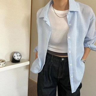 Cotton waffle striped shirt