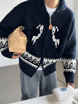 Dolphin Cowichan Cashmere-like Knit Zip-up