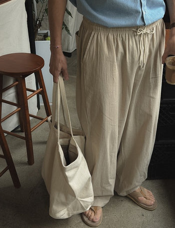 1 + 1 Cream Cool Cotton Elastic Waist Pants (5 colors, M~XL)