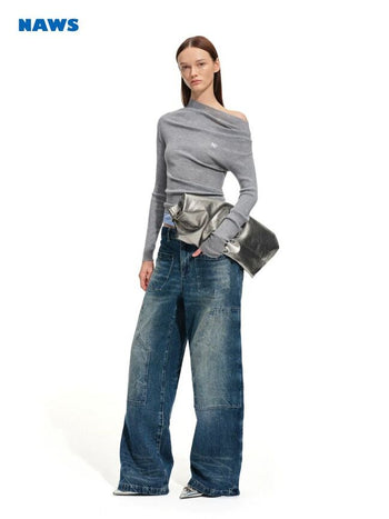 [NOTAWEAR] Washed Wide Leg Jeans with Side  Snap
