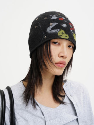 [MASONPRINCE] Studded Bear Print Knit Beanie