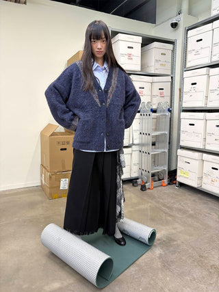 [NeverSeez] Two-Tone Jacquard Knit Cardigan