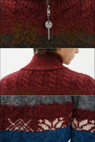 [MASONPRINCE] Fair Isle Cable Knit Wool Blend Cardigan