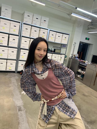 NEVERSEEZ Patchwork Plaid Shirt