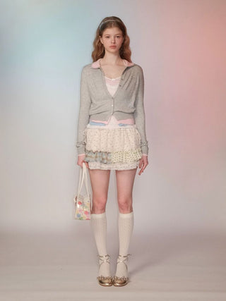 [Moromoro2] Contrast Collar Layered Knit  Cardigan