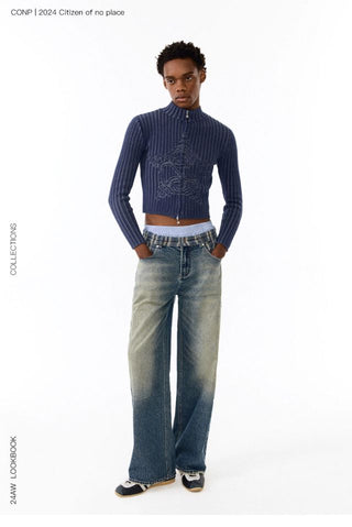 CONP Plaid Patchwork Washed Baggy Jeans