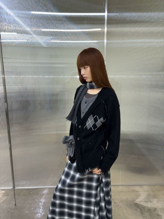 [NeverSeez] Argyle Layered Knit Cardigan