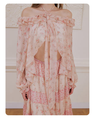 [NECY] Romance Floral Puff Chiffon Blouse
