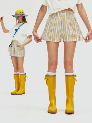 [Monterest] Lace Trim Striped Relaxed Shorts