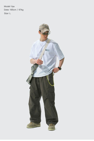 [Monterest] Grid Cotton Drawstring Paratrooper Pants