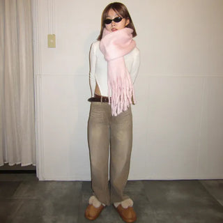 Washed wide denim pants