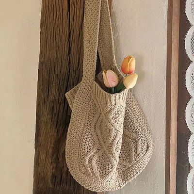Knit twist crochet shoulder eco bag