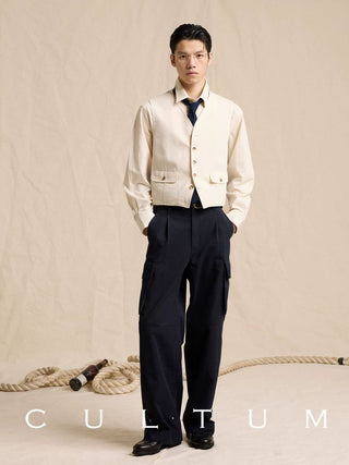 [CULTUM] Lyocell Blend Washed Denim Spliced Vest