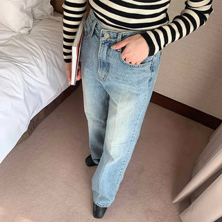 Washed denim pants