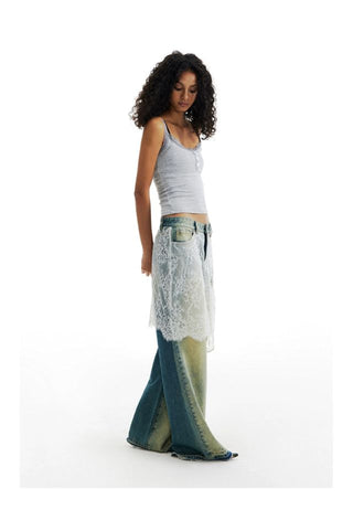 CONP Lace spliced denim pants (blue)