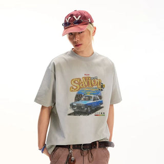 [Monterest] Washed Car Print Relaxed Fit Tee