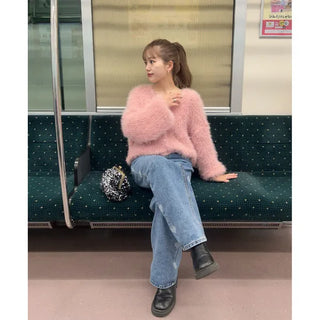 Loose shaggy fur cardigan