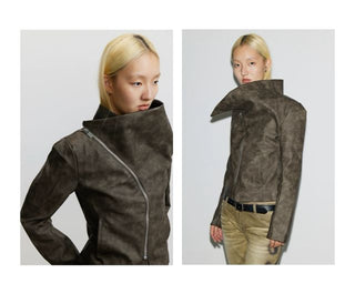 CONP Cross Collar Leather Jacket (Brown)