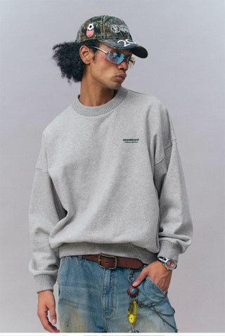 [Monterest] Fleece-Lined Logo Print Crewneck Sweatshirt