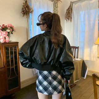 Leather blouson jacket