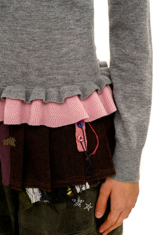 [Moromoro2] Boat Neck Ruffle Hem Wool  Sweater