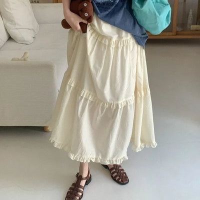 (3 colors) Can-can frill long skirt
