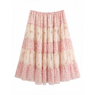 [NECY] Romance Floral Patchwork Midi Skirt