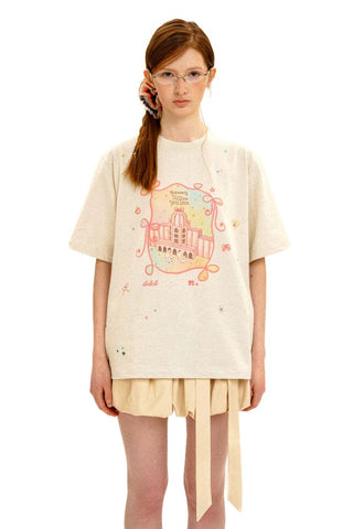 [Moromoro2] Illustrated Rabbit Rhinestone  T-Shirt