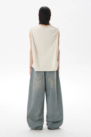 [MASONPRINCE] Washed Distressed Wide Leg Jeans