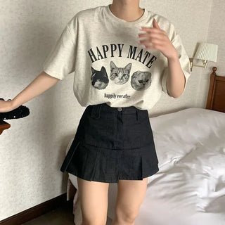 Pleated denim mini skirt