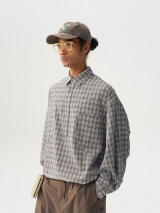 [Monterest] Oversized Half-Placket Check Shirt