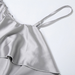 Zip-up u neck ruffle slit cami maxi dress