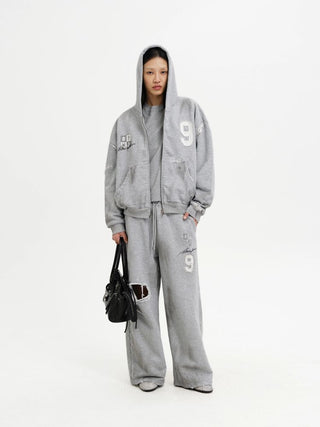 [MASONPRINCE] Distressed Patch Straight Leg Sweatpants