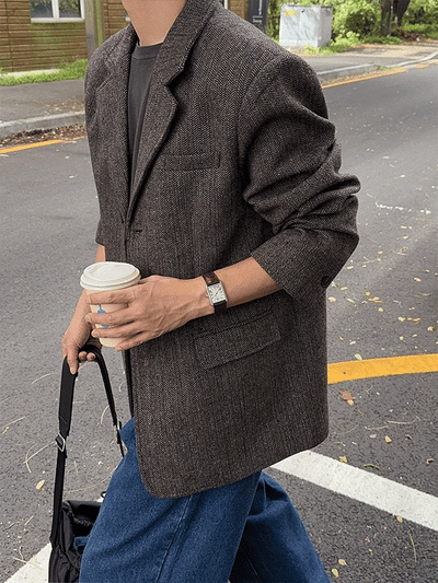 Vanilla Herringbone Button Jacket