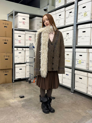 [NeverSeez] Two-Tone Jacquard Knit Cardigan