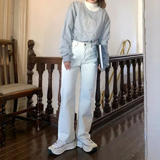 Brushed-back straight cotton pants