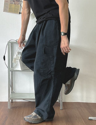 Cargo Washed Cation Elastic Waist Pants (3 colors)