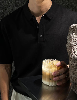 [Feature] Side-striped Linen Short-sleeve Collared Knit (Cool Fabric)