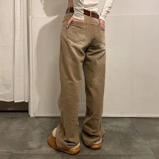 Washed wide denim pants