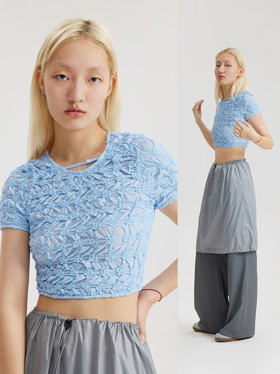 CONP Shirring Cropped T-Shirts (Blue)