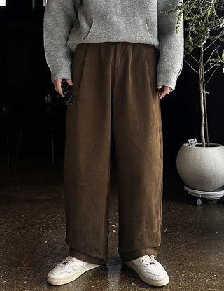 Well Double-Pleated Brushed Cotton Elastic Pants (5 colors)
