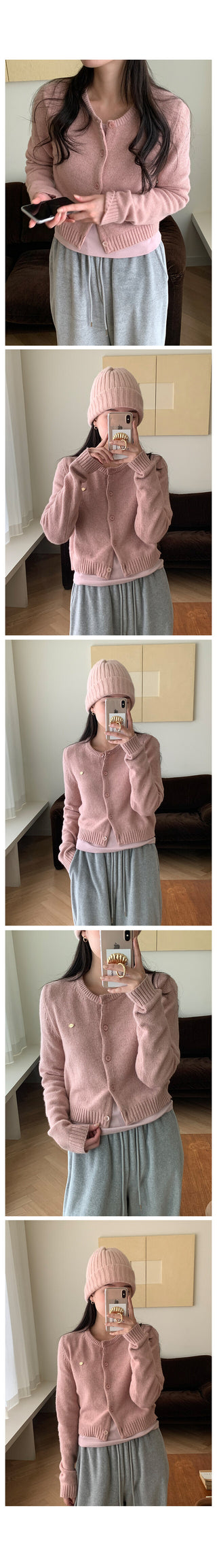 Cashmere round neck cardigan, 6 colors