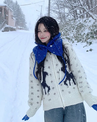 Nordic pattern knit hoodie